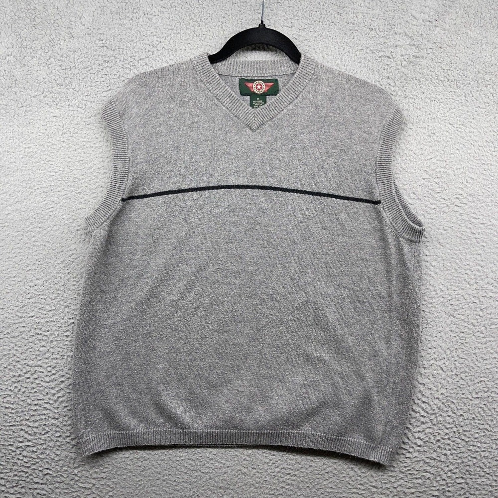 American Outpost Mens Vest Sweater Gray Knit Sleeveless V-Neck Y2K Size M